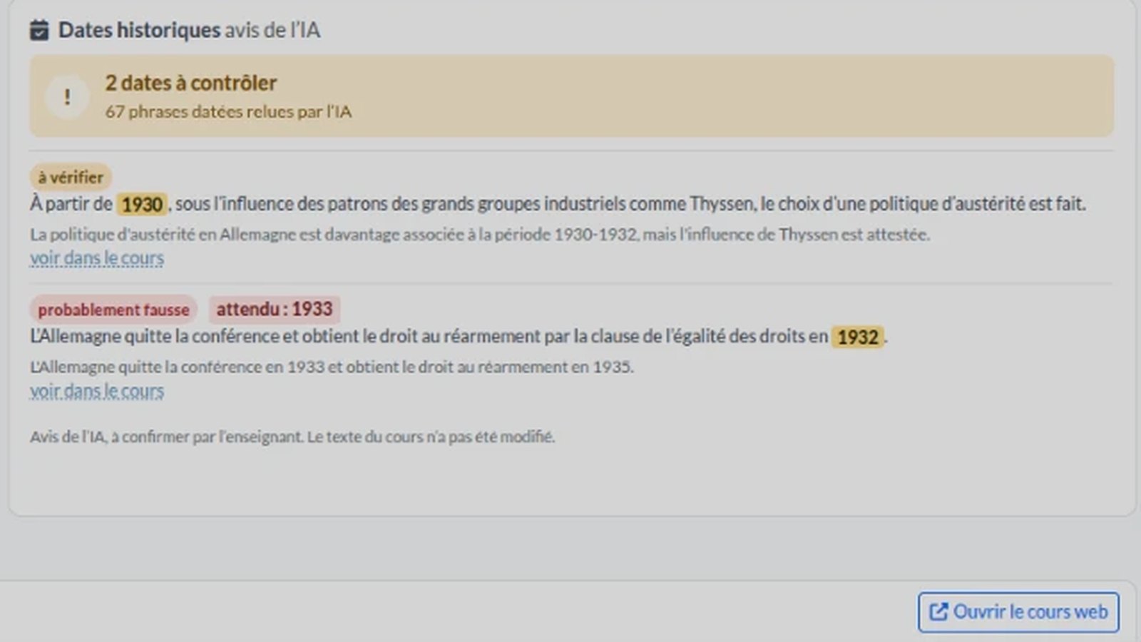 Fabcours : dates historiques signalées par l'IA